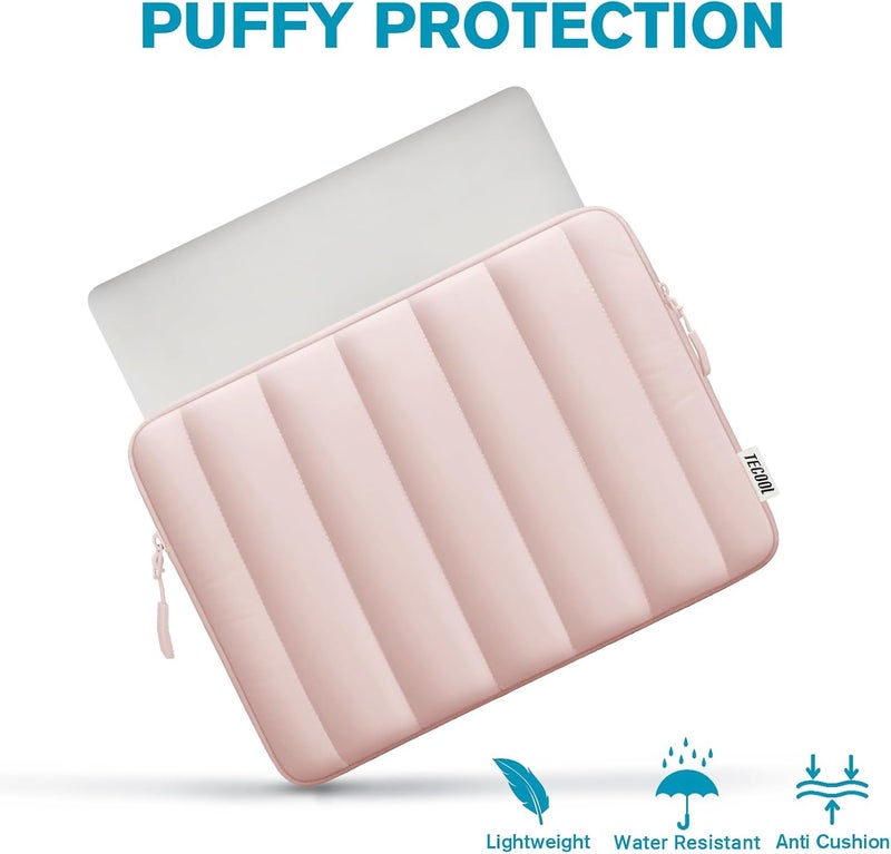 TECOOL Puffy Laptop Case 16 inch,Laptop Sleeve 16 inch for 16" Lenovo Thinkpad Ideapad HP Acer Asus Dell Chromebook,Protective Waterproof MacBook Pro 16 inch Sleeve Notebook Bag with Small Case,Pink - Image 3